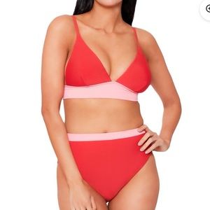 Color block triangle bikini high waist swimsuit